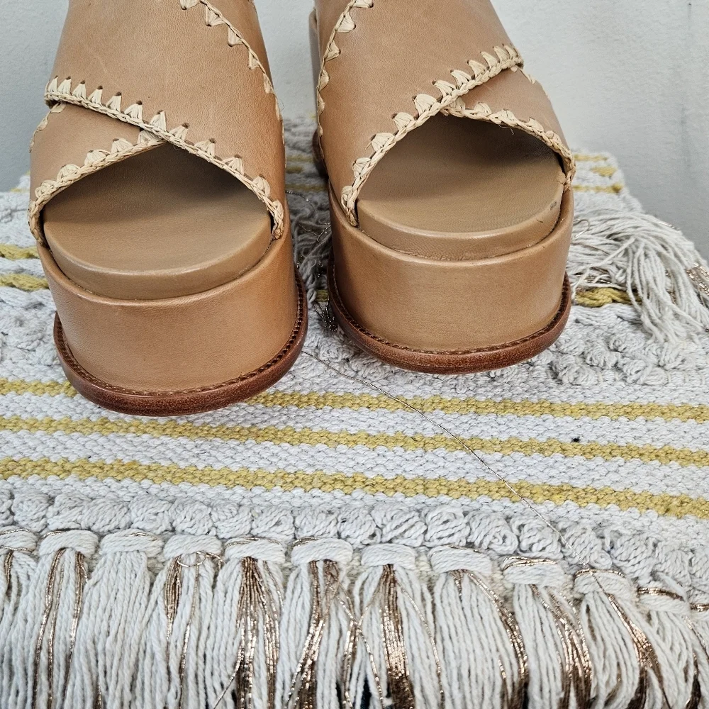 LOEFFLER RANDALL Mae Cross Strap Platform Sandals with Crochet Stitch Size 9B - Picture 12 of 12